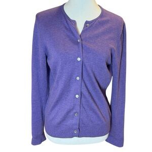 Lands End Purple Classic Button-Up Cotton-Blend Cardigan Sweater Size Small